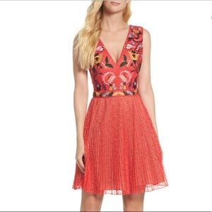 French Connection Fit & Flare Embroidered Dress